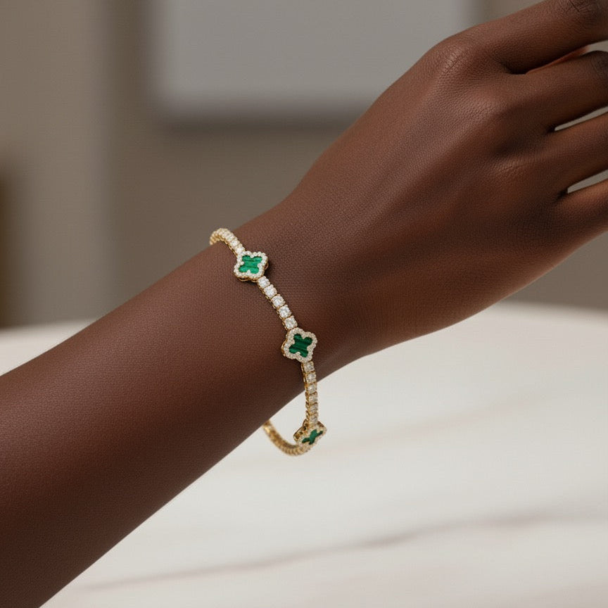 Green Diamond Clover Bracelet